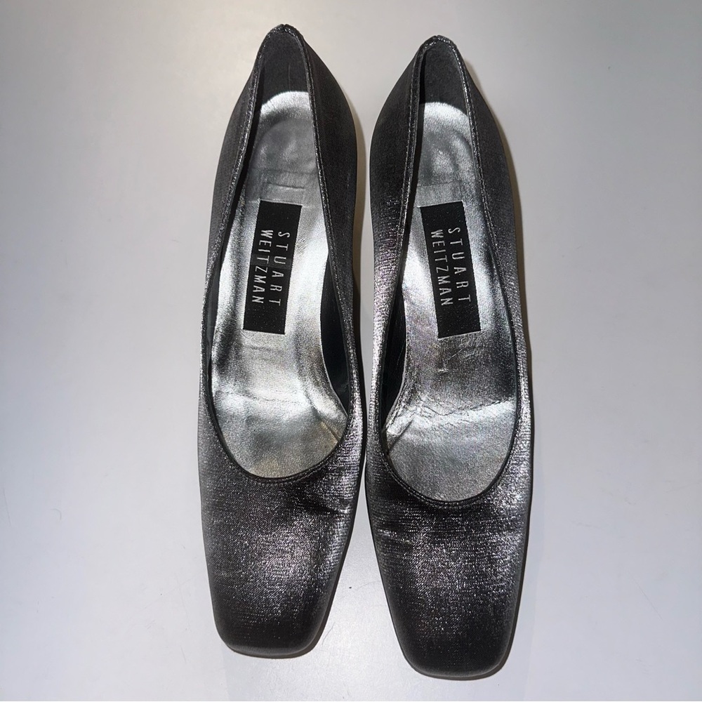 Vintage Stuart Weitzman Silver Leather Heels Size 6B Made in Spain